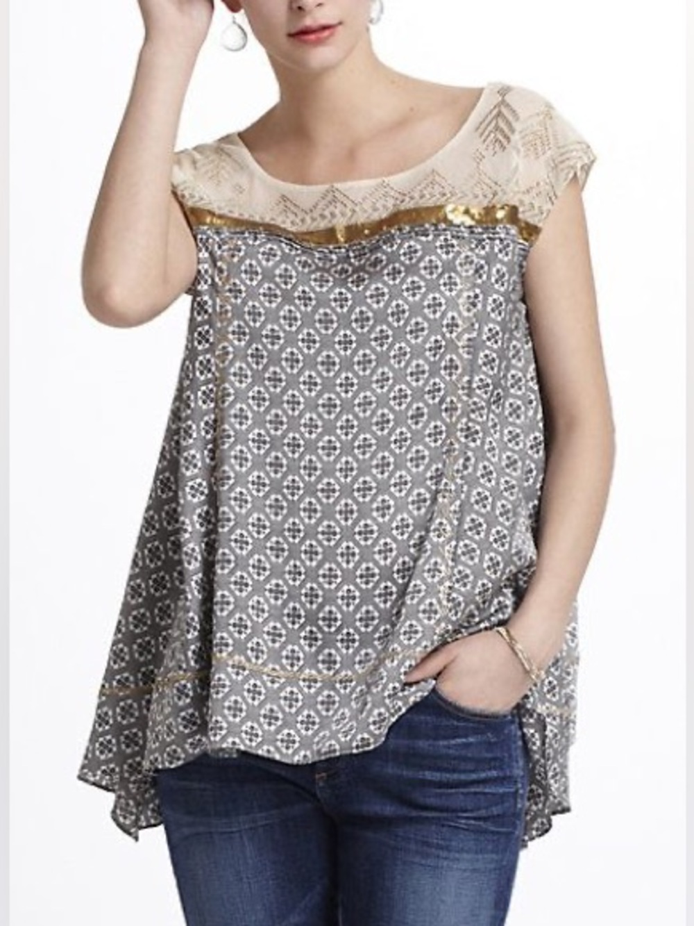 Floreat Gold Stream Embroidered Sequin Blouse Anthropologie